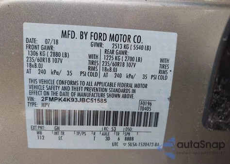 2018 Ford Edge Titanium из США, поврежденный, VIN 2FMPK4K93JBC51585